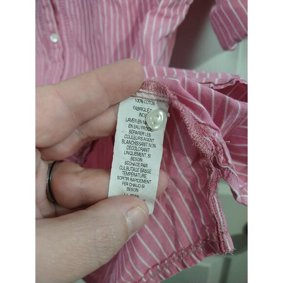LL. Bean Woman's M Blouse Pink White Striped Pullover Casual Pleated Roll Tab... - Picture 6 of 7